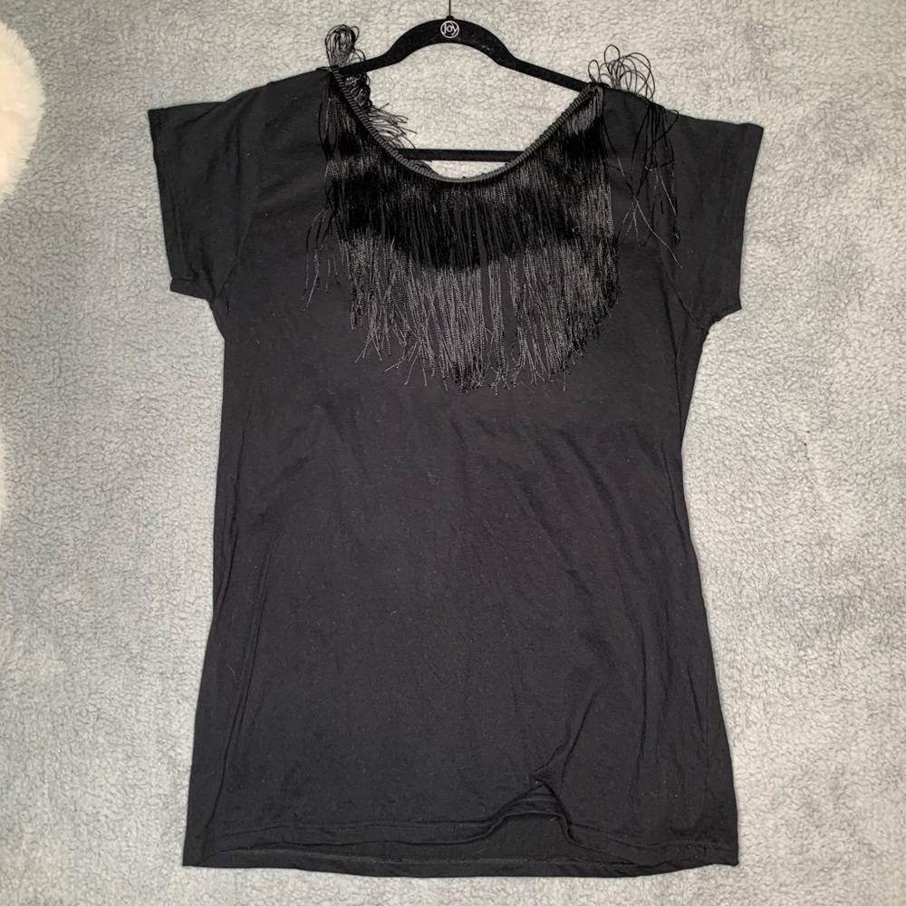 American apparel, black shirt with fringe